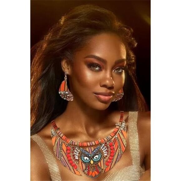 Gold Owl BOHO Jewelry Sets for Women Boho Tribal Retro Statement Choker Necklace - Picture 2 of 6